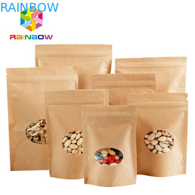 Zip Up Stand Up Kraft Paper Bags Disesuaikan Dengan Polyethylene Dan Clear Window