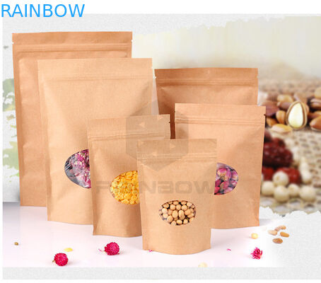 Zip Up Stand Up Kraft Paper Bags Disesuaikan Dengan Polyethylene Dan Clear Window