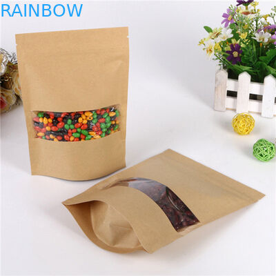 Mylar Zipper Kraft Paper Bag Dengan Clear Window Untuk Biji Kopi / Kue / Permen