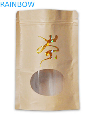 kustom dicetak datar bawah kualitas tinggi kantong kertas kraft untuk kemasan teh / kopi dengan ritsleting ziplock mylar dan jendela