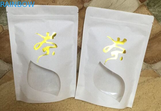 kustom dicetak datar bawah kualitas tinggi kantong kertas kraft untuk kemasan teh / kopi dengan ritsleting ziplock mylar dan jendela