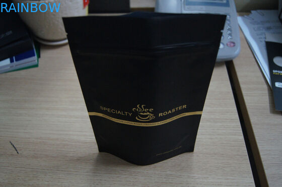 Kantong Teh Kemasan Aluminium Foil / Stand Up Matt Black Plastic Coffee Bag Dengan Zip Lock