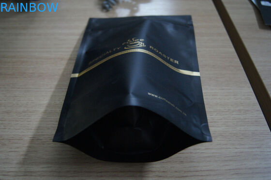 Kantong Teh Kemasan Aluminium Foil / Stand Up Matt Black Plastic Coffee Bag Dengan Zip Lock