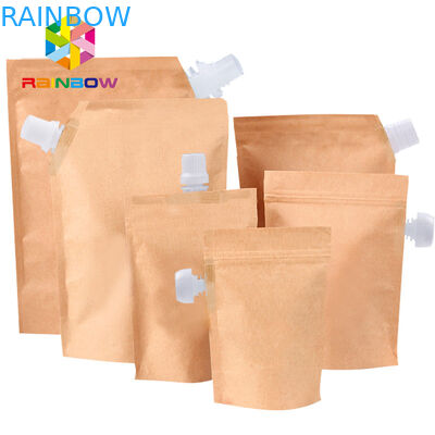 Stand up moncong miring kertas kraft berlapis foil spout pouch packaging untuk air / minyak