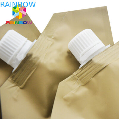 Stand up moncong miring kertas kraft berlapis foil spout pouch packaging untuk air / minyak