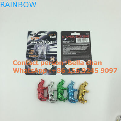 Hoki Perak / Emas pil seks Badak mainan untuk kemasan Go Rhino, botol bentuk Badak Logam