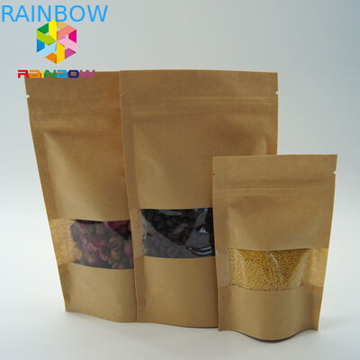 Kemasan Kantong Teh Stand Up, Heat Seal Kraft Paper Zipper Bags Reasealable