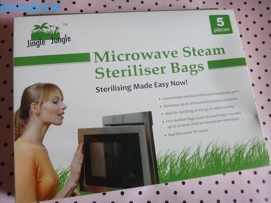 Bahan dilaminasi Standd up Microwave Steriliser Pouch Bag dengan ziplock untuk botol bayi / ritsleting sachet microwave