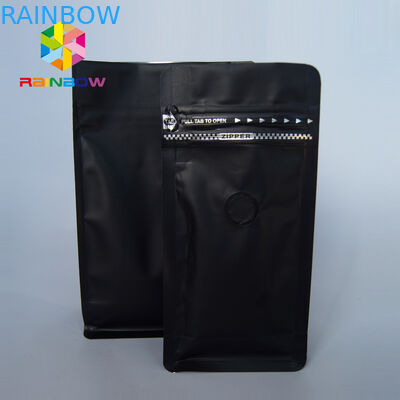 Matt Black Coffee Bag Dengan Valve Wholesale Block Bottom Coffee Bag / Flat Bottom Bag Untuk 12oz 250g Biji Kopi