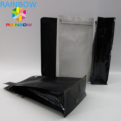 Matt Black Coffee Bag Dengan Valve Wholesale Block Bottom Coffee Bag / Flat Bottom Bag Untuk 12oz 250g Biji Kopi
