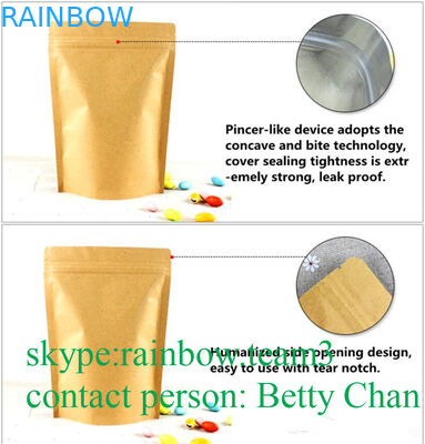 Promosi Brown Kraft Paper Bags Dengan Window / Doypack Heat Tea Sealable