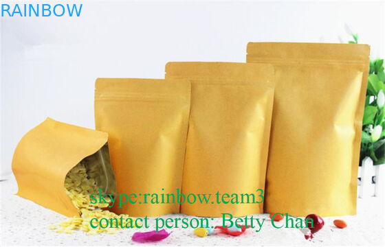 Promosi Brown Kraft Paper Bags Dengan Window / Doypack Heat Tea Sealable