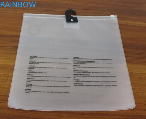 Pencetakan sutra Clear travel menggunakan frosted plastic bag untuk pakaian dengan resleting