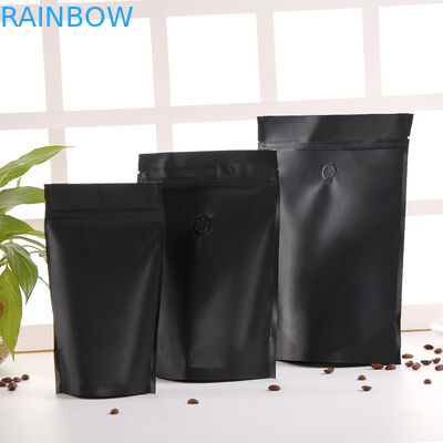 Black Stand Up matte Finish Mencetak Tas Kopi dengan Zipper dan Air Mata