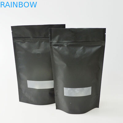 Black Stand Up matte Finish Mencetak Tas Kopi dengan Zipper dan Air Mata