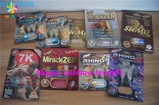 Kemasan kotak kertas SGS plastik bening botol pil seks, layanan kustom yang disediakan