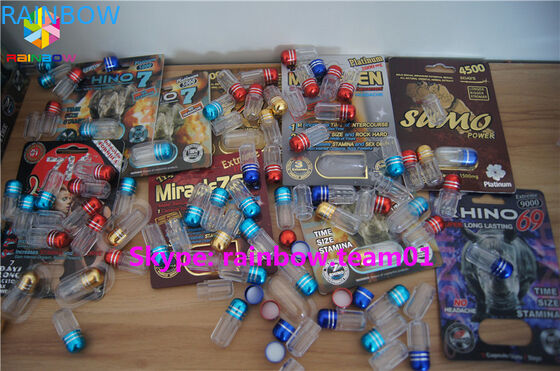 Kemasan kotak kertas SGS plastik bening botol pil seks, layanan kustom yang disediakan