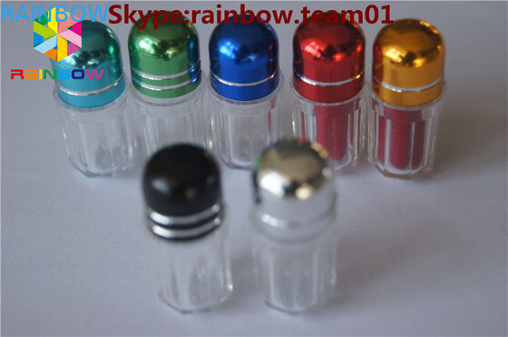 botol pil seks dengan tutup cincin/ wadah berbentuk kapsul penyimpanan kapsul wadah plastik heksagonal bening dengan tutup biru