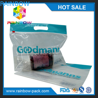 Tas slider ziplock slider dengan logo berdiri tas jelas tas kunci zip depan dengan kode upc dicetak tas ziplock depan yang jelas