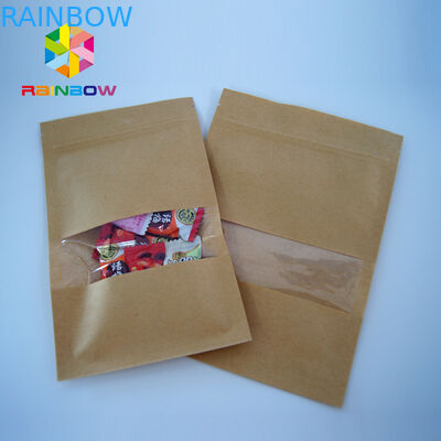 Kemasan kantong teh Foil berlapisan cetak yang disesuaikan, Kraft Stand Up Pouches with Window