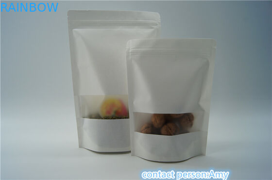 Tersedia Stock Clear Window Kantong Kertas Kraft Resealable Zipper Untuk Kemasan Makanan