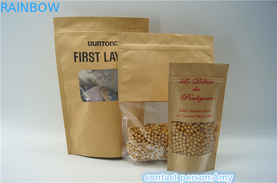 Kertas Kraft Ditutup Kembali Kantong Standlock Ziplock / Kantong Kemasan Makanan