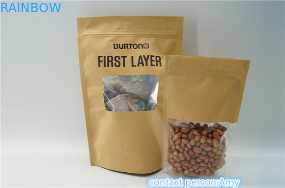 Kertas Kraft Ditutup Kembali Kantong Standlock Ziplock / Kantong Kemasan Makanan