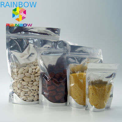 PET / PE Aluminium Foil Kantung Kemasan Tas Clear Metallic Foil Stand Up Ziplock
