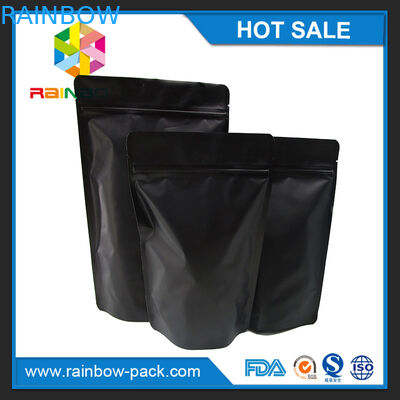 Matte Hitam Putih Aluminium foil Stand up ziplock Bag untuk makanan