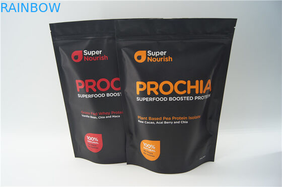 Matt Dicetak aluminium whey protein powder bag / aluminium foil berdiri kantong zipper
