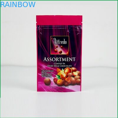 Tas ritsleting Stand up custom dengan logo untuk kemasan cokelat