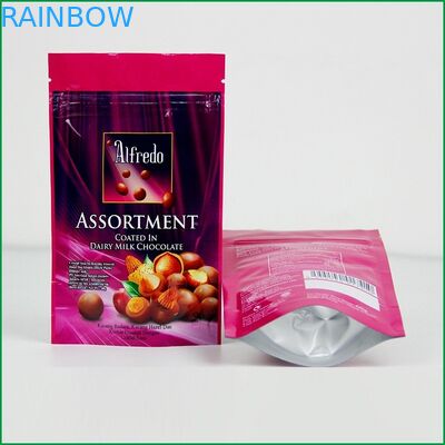 Tas ritsleting Stand up custom dengan logo untuk kemasan cokelat