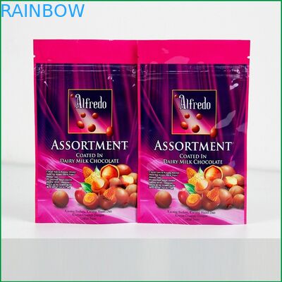 Tas ritsleting Stand up custom dengan logo untuk kemasan cokelat