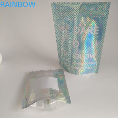 Kemasan Makanan Ringan Plastik Holographic Tear Notch Mylar Bag Laser Line