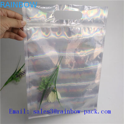 Silver Stand Up Bag Holographic Small Ziplock Seal Kemasan kantong makanan Sachet