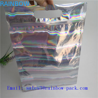 Silver Stand Up Bag Holographic Small Ziplock Seal Kemasan kantong makanan Sachet