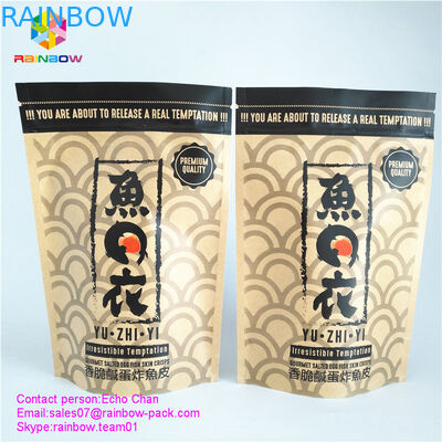 Kustom dicetak kertas kraft tas kunci ritsleting tas untuk keripik kulit ikan asin gourmet gourmet