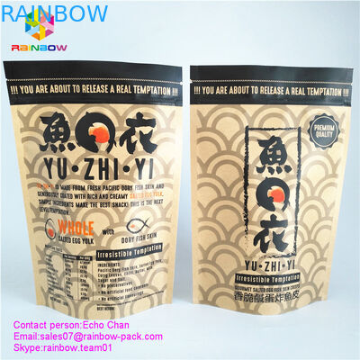 Kustom dicetak kertas kraft tas kunci ritsleting tas untuk keripik kulit ikan asin gourmet gourmet