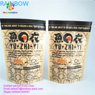 Kustom dicetak kertas kraft tas kunci ritsleting tas untuk keripik kulit ikan asin gourmet gourmet