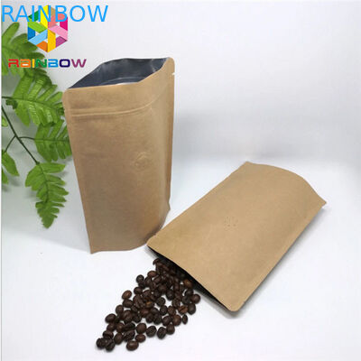 Stand Up Plastic Brown Kraft Paper Bag Kantong Kertas Disesuaikan Dengan kunci Zip Untuk Biji Kopi