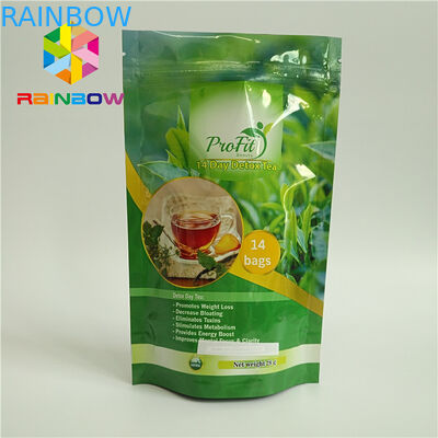 Food Grade Stand Up Zipper Pouch Plastik Panas Disegel Untuk Teh / Kopi