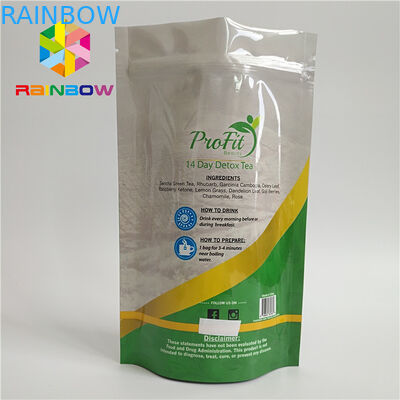 Food Grade Stand Up Zipper Pouch Plastik Panas Disegel Untuk Teh / Kopi