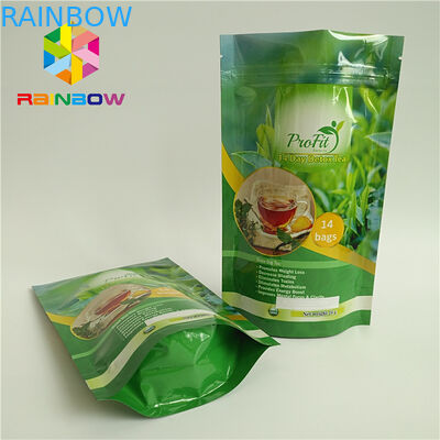 Food Grade Stand Up Zipper Pouch Plastik Panas Disegel Untuk Teh / Kopi