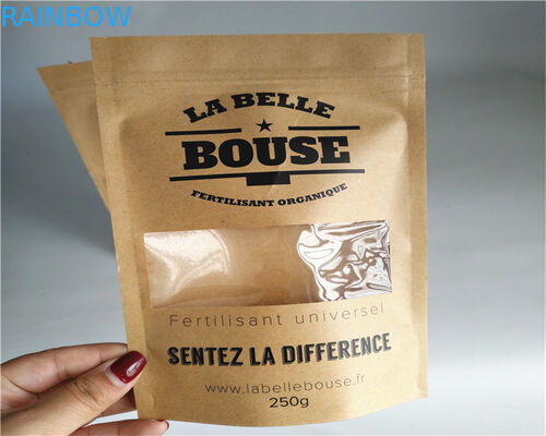 Sisi Depan Kantong Kertas Disesuaikan Yang Jelas Untuk Bubuk / Permen / Kopi