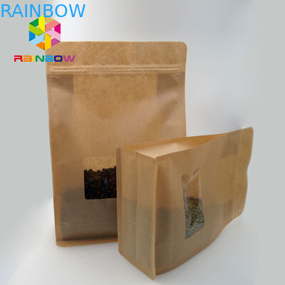 Suhu Tinggi Stand Up Pouch Tahan Tekanan Untuk Biji Kopi Kantong Kertas Kraft Dengan Jendela Yang Jelas