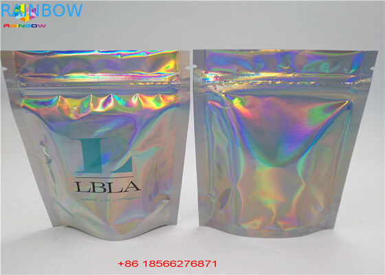 Stand Up Laser Cosmetic Packaging Bag Bahan Hologram Laminated Dengan Zipper