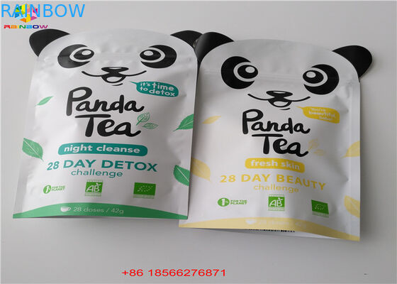 Matcha Tea Stand Up Zipper Pouch Bahan Laminasi Aluminium Foil Recycle Kertas Kraft