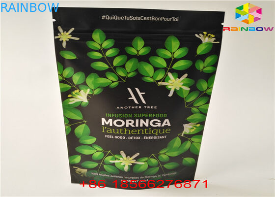 Matcha Tea Stand Up Zipper Pouch Bahan Laminasi Aluminium Foil Recycle Kertas Kraft