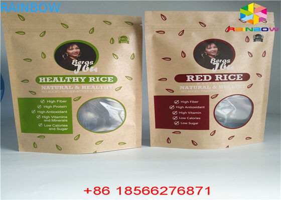 Tas Kertas Reusable Disesuaikan Makanan Pouch Stand Up Ziplock Bukti Bau Dengan Jendela