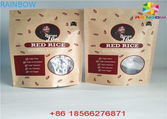 Tas Kertas Reusable Disesuaikan Makanan Pouch Stand Up Ziplock Bukti Bau Dengan Jendela